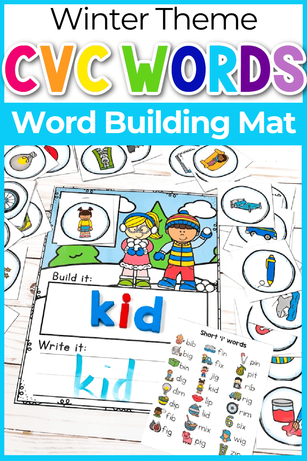 Free Printable Winter Snow CVC Word Building Mat