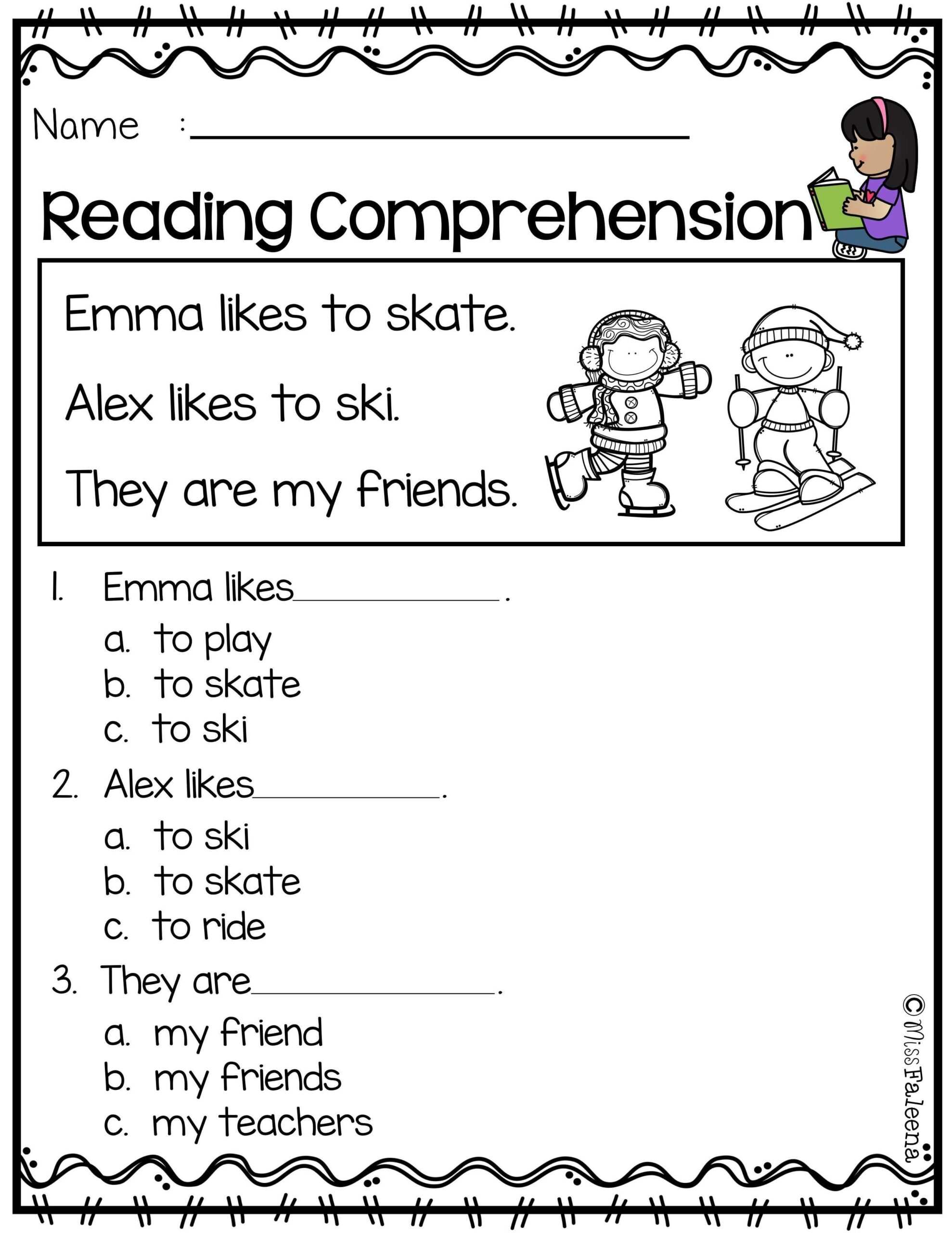 Comprehension Worksheets For Kindergarten Free
