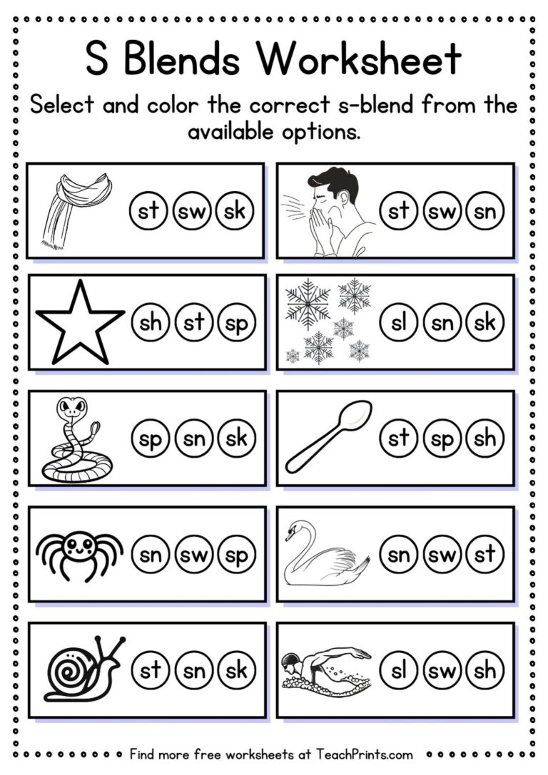 Free S Blend Worksheets Teach Prints