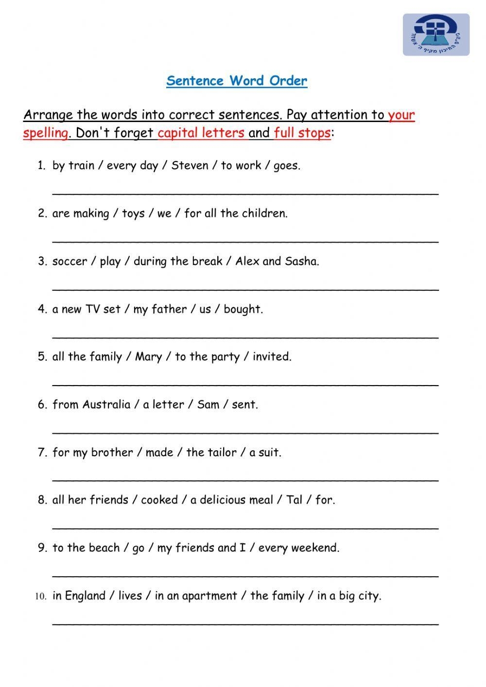 Free Sentence Word Order Worksheet Download Free Sentence Word 