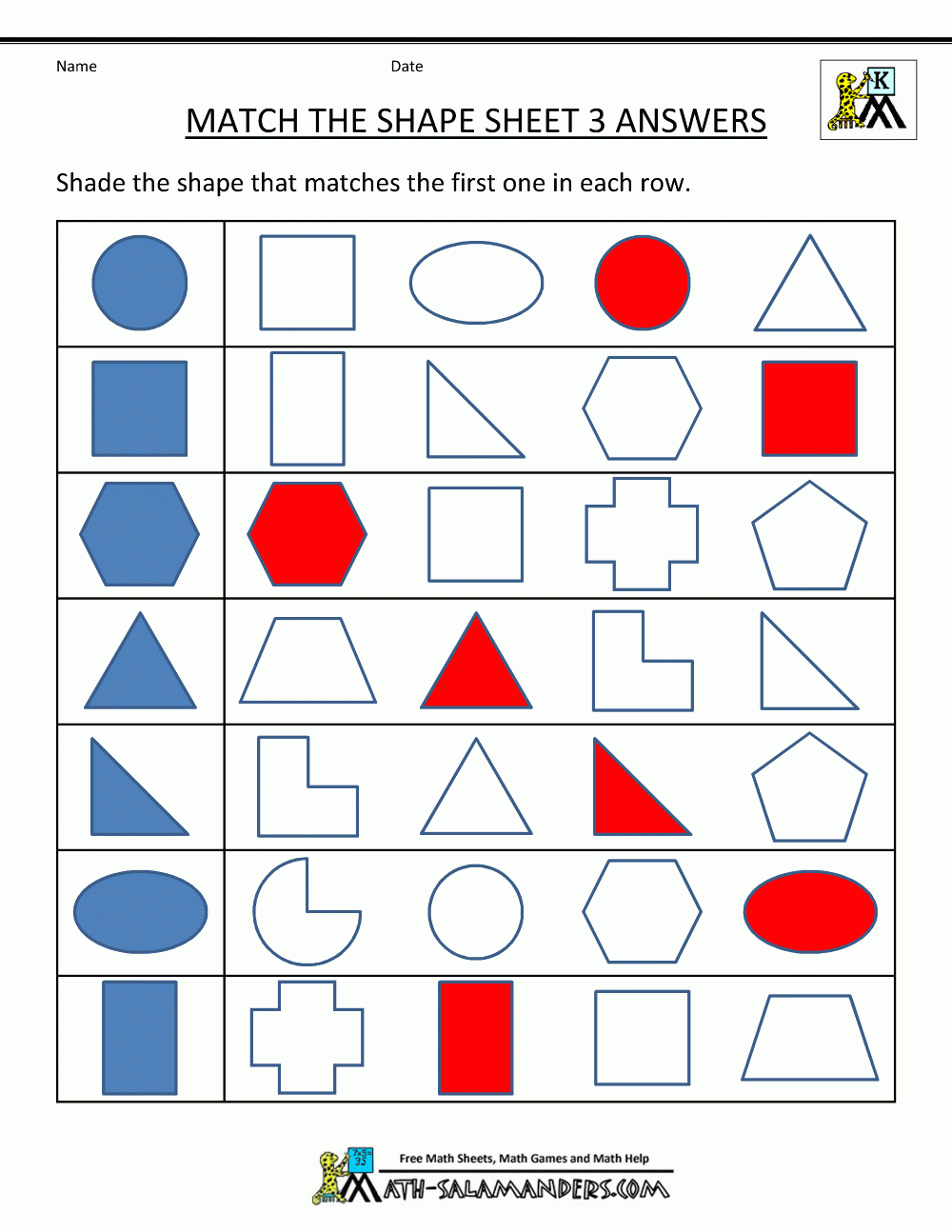 Math Worksheets For Kindergarten Shapes