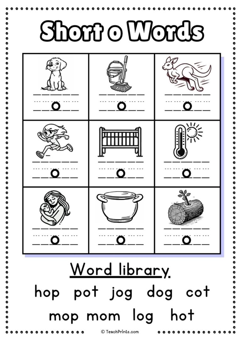 Free Short O Words Worksheets Teach Prints