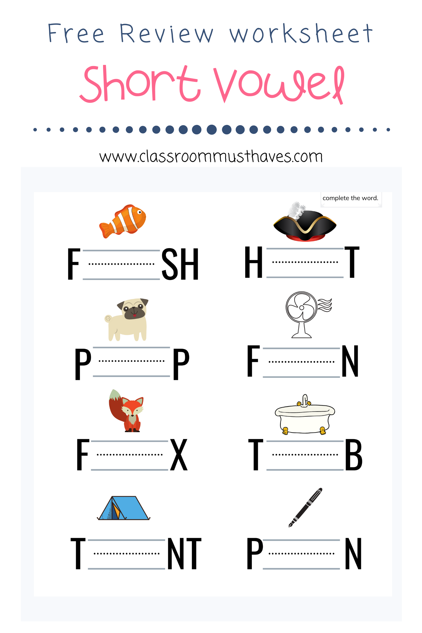 Short I Worksheets For Kindergarten Free
