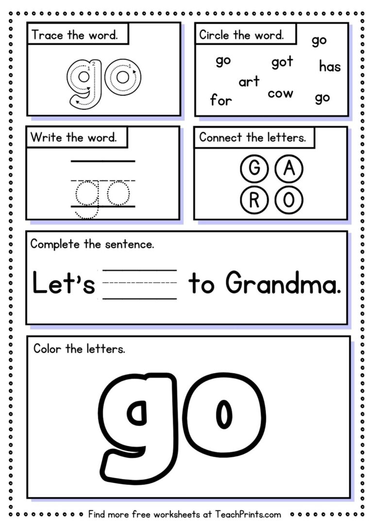 Free Sight Word Go Worksheets Teach Prints