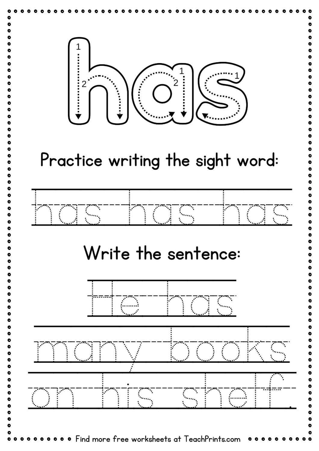 Has Sight Word Worksheet Kindergarten Has Sight Word Worksheet Kindergarten