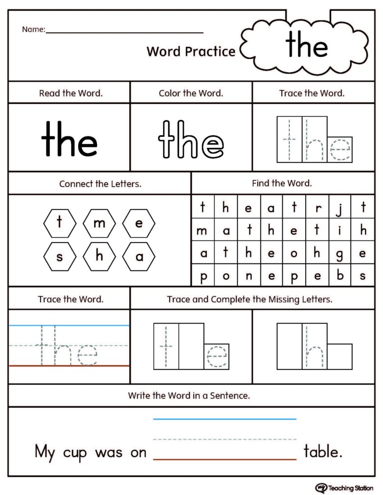 FREE Sight Word The Printable Worksheet MyTeachingStation