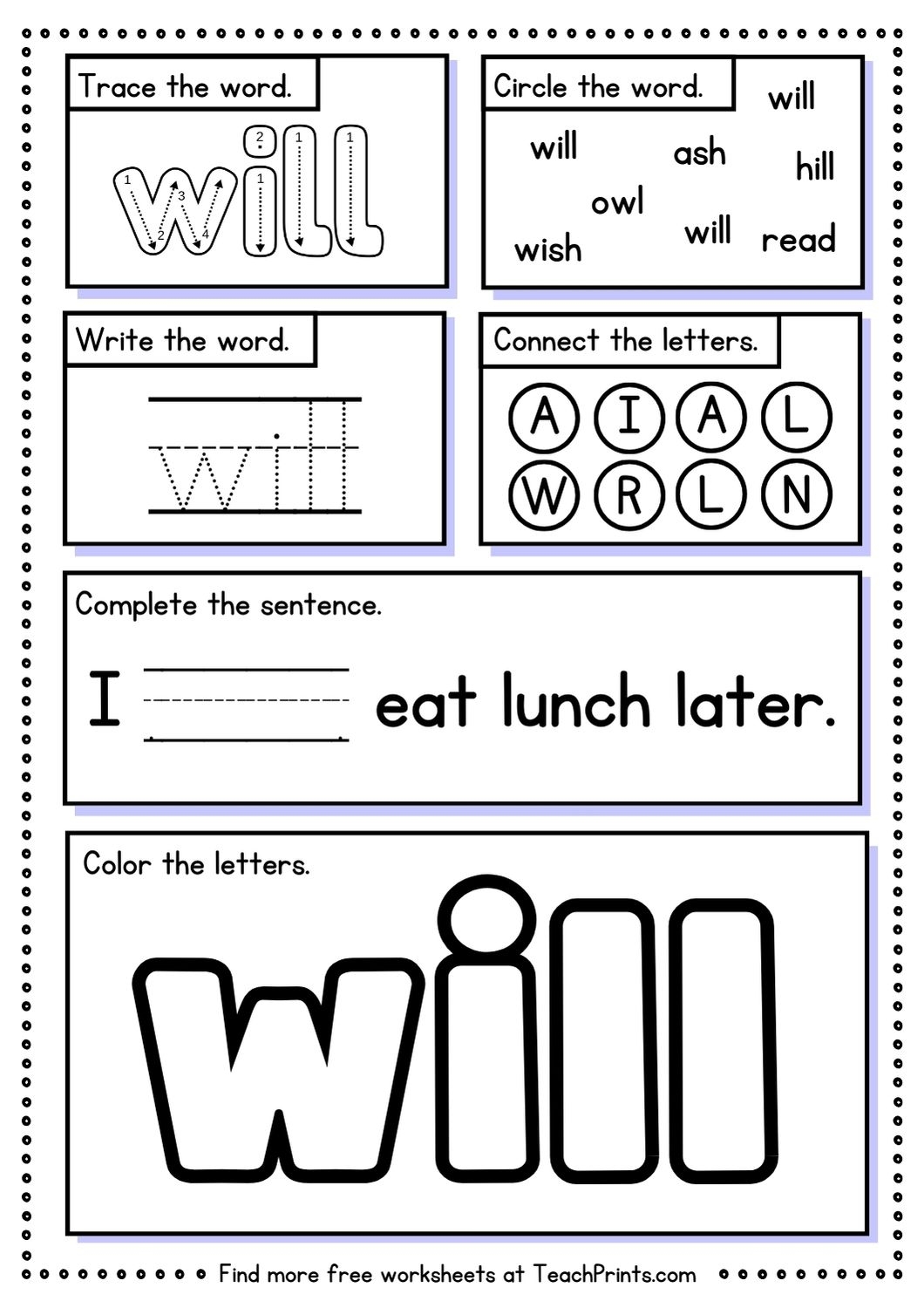 Free Sight Word Will Worksheets Teach Prints