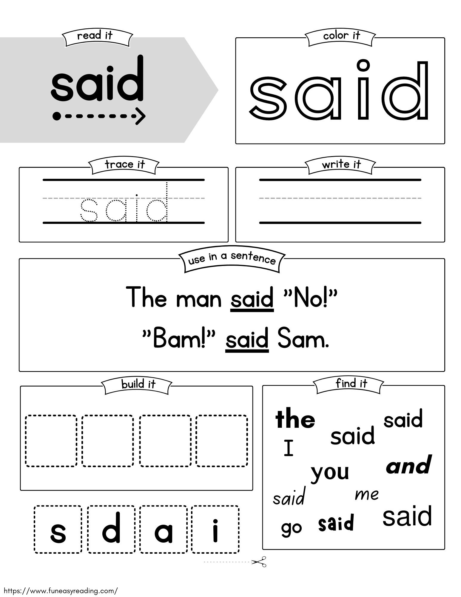 Free Sight Word Worksheets For Reading