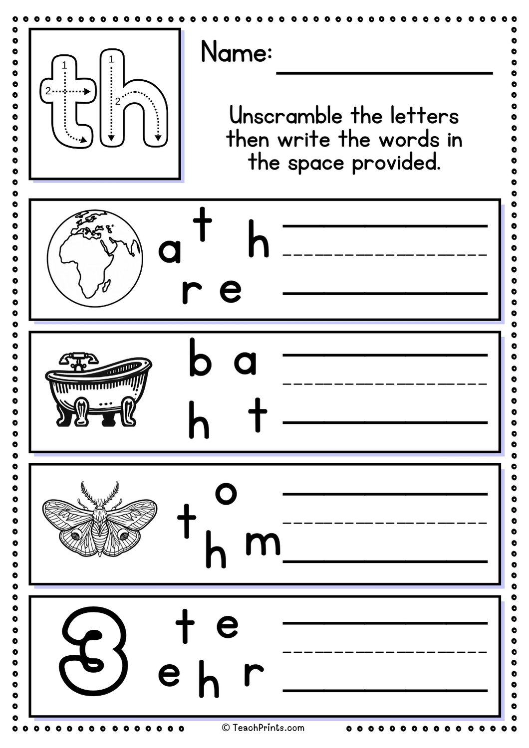 Free Th Worksheets Teach Prints
