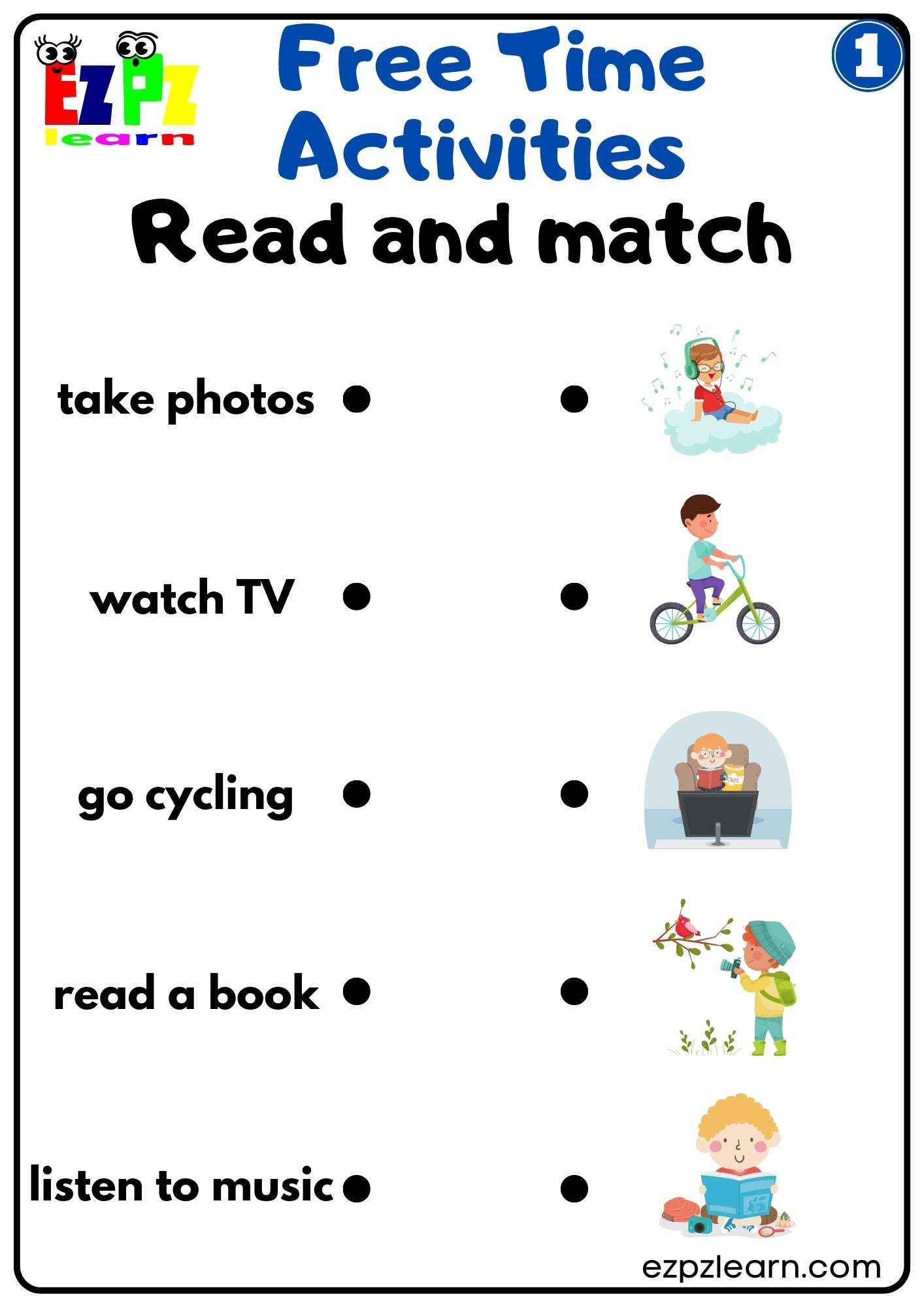 Free Time Activities Easy Read And Match Worksheet Activity For Children And ESL Students Free PDF Download Group 1 Ezpzlearn