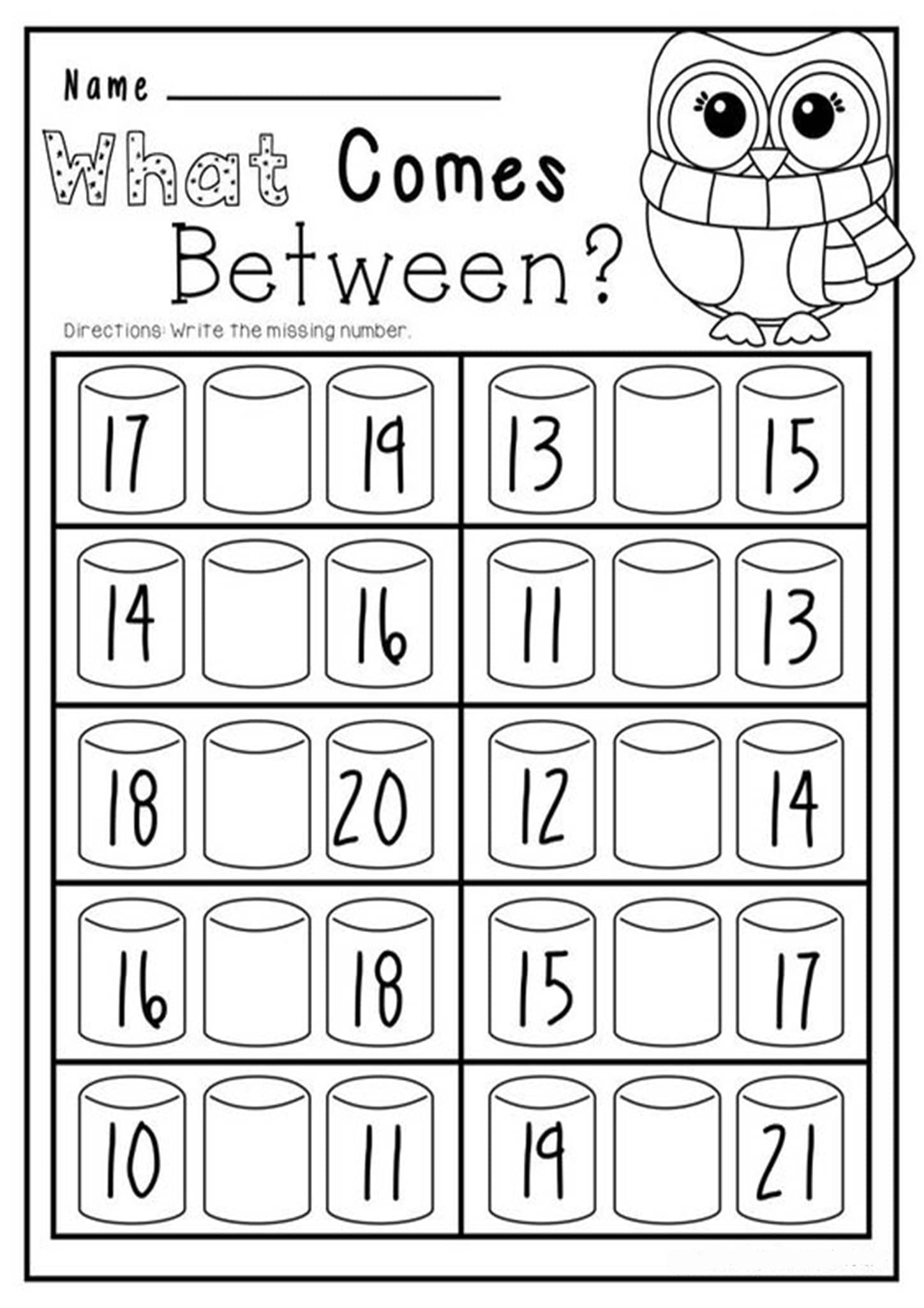 Kindergarten Free Worksheets Missing Numbers