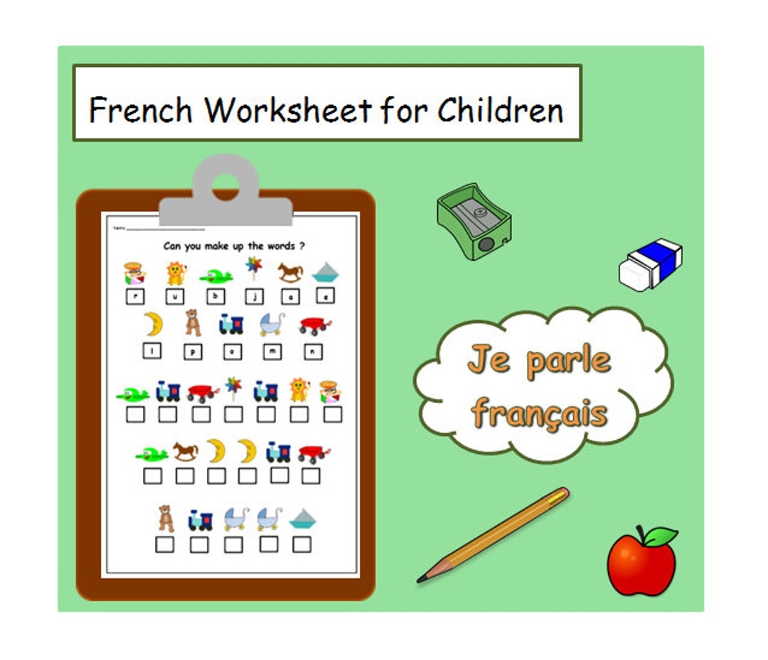 FRENCH PRINTABLE WORKSHEET Fun Exercise For Learning French Words Educational Worksheet French For Kids french Language Teacher Printable Etsy