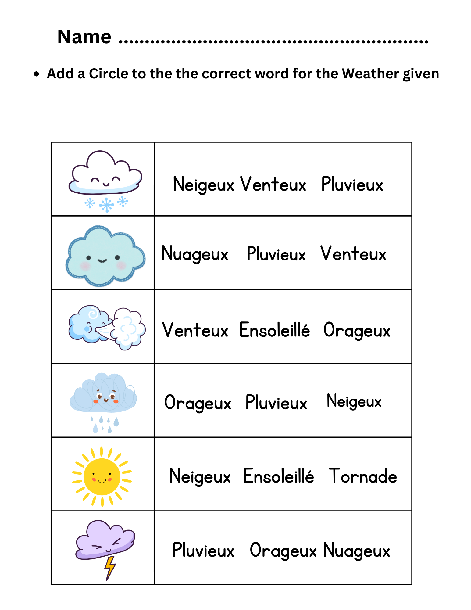 French Word For Kindergarten Worksheets