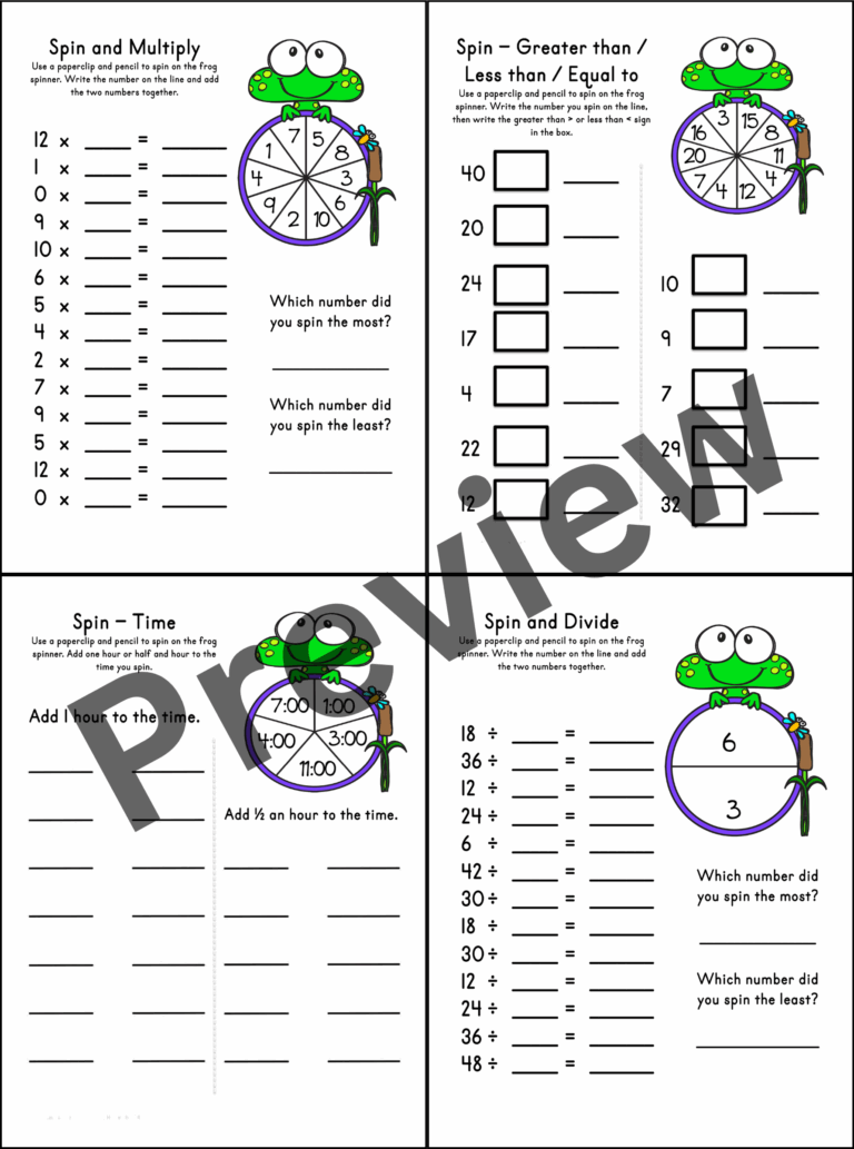 Frog Math Fun Worksheets Multiplication Division And More Spring Activities Teaching Resources