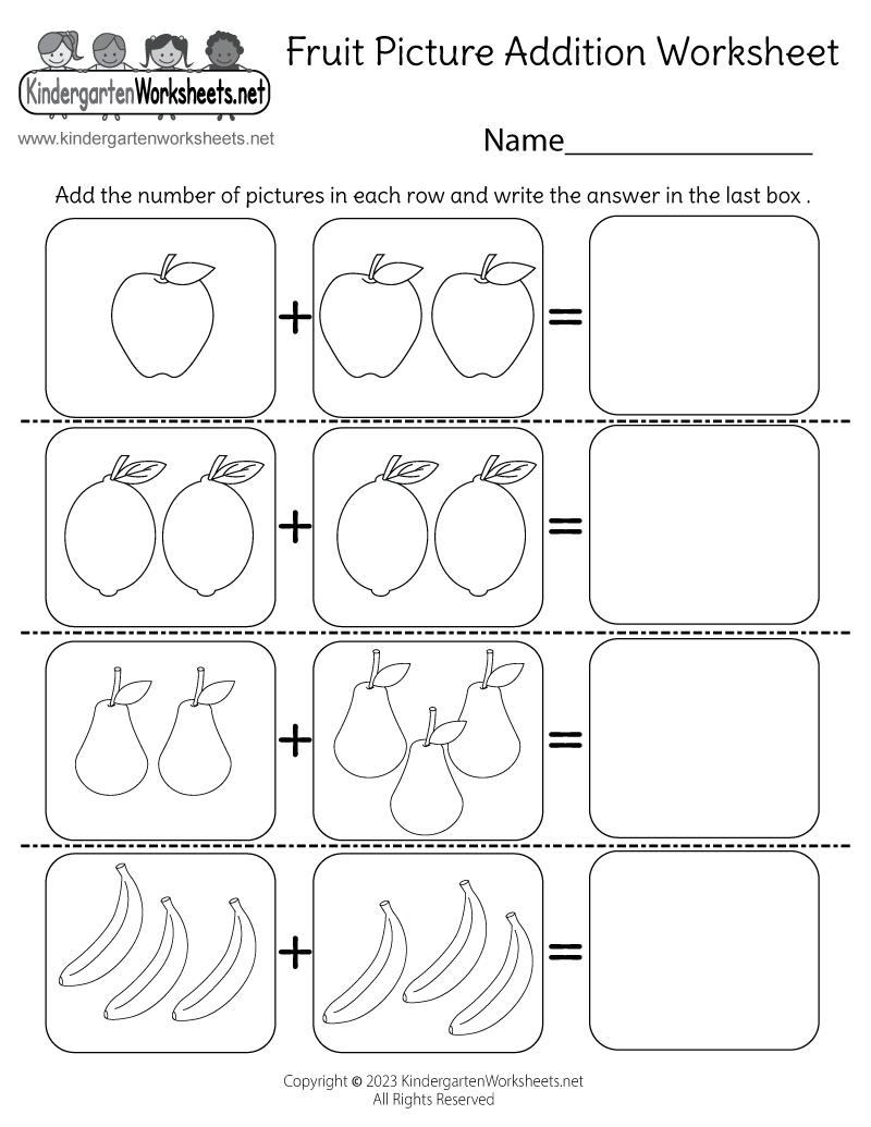 Free Picture Addition Worksheets For Kindergarten