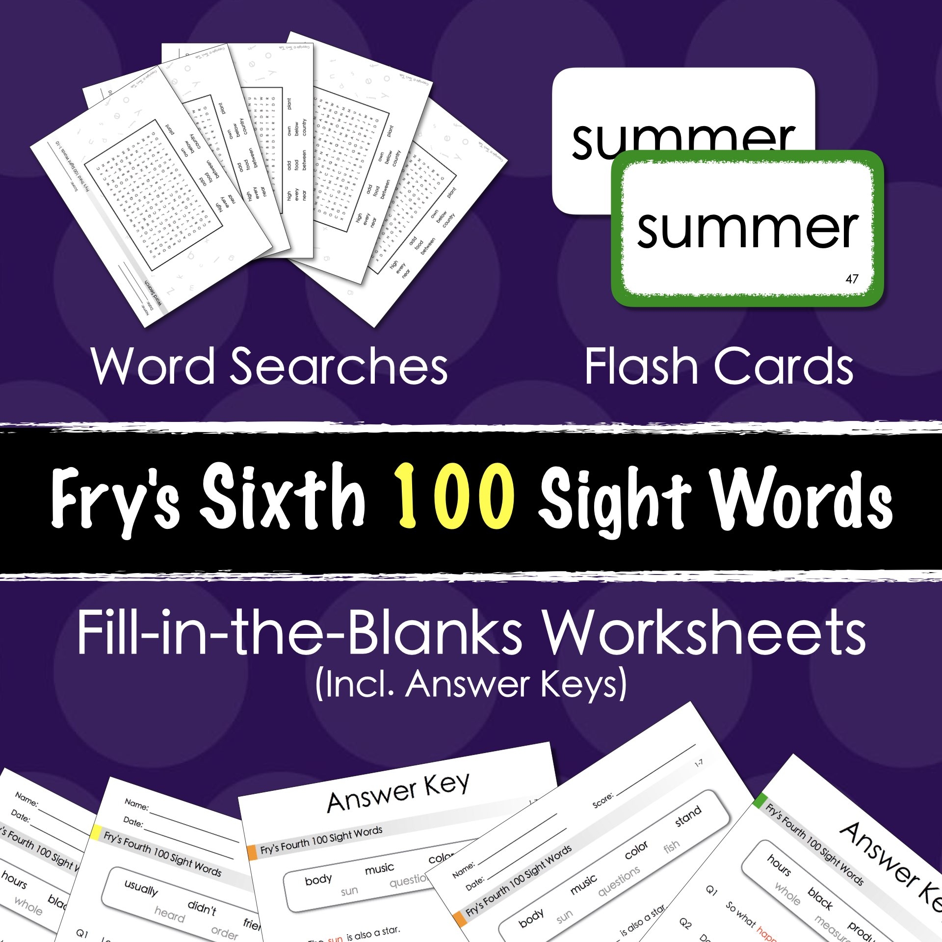 Fry s Sixth 100 Sight Words Fill in the Blanks Worksheets More 