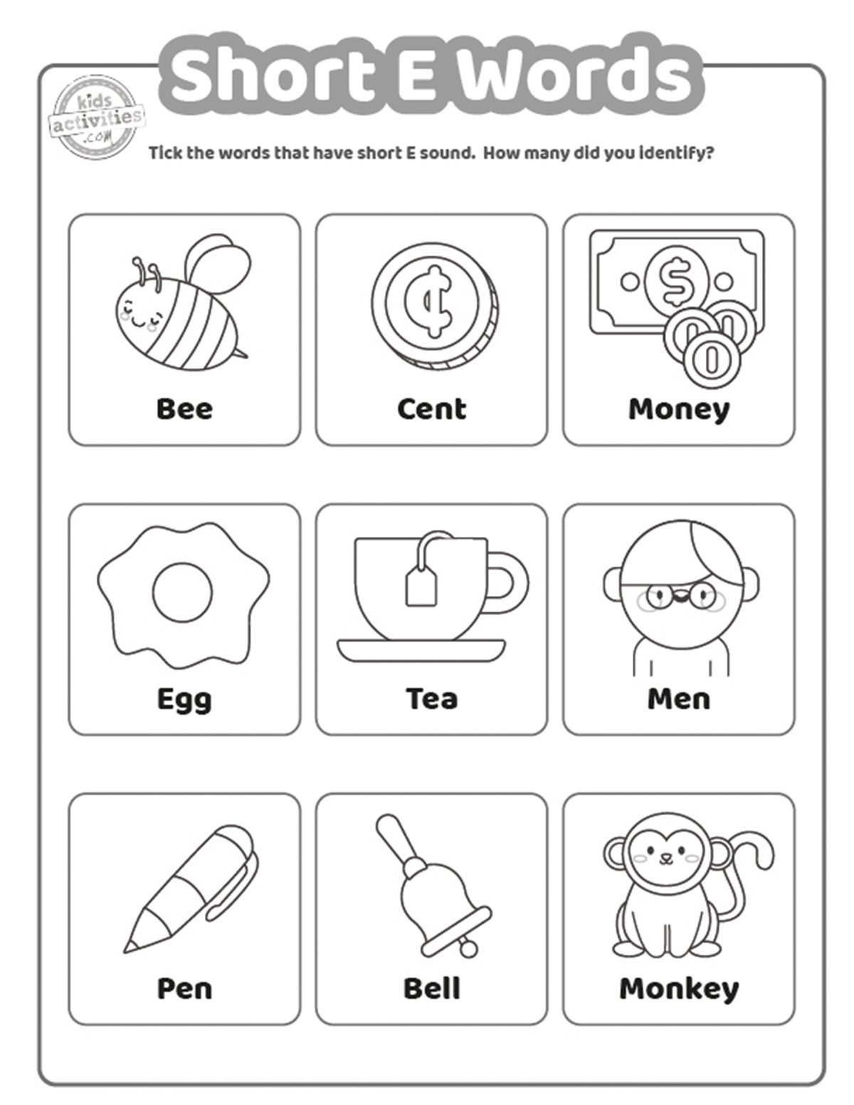Fun Short E Words Worksheets Kids Activities Blog