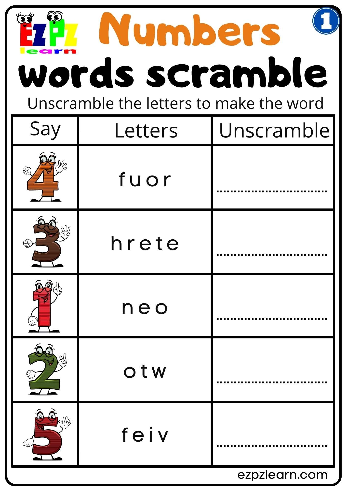 G1 Numbers Word Scramble Worksheet For Kindergarten K5 And ESL Students Free Download Ezpzlearn G1 Numbers Word Scramble Worksheet For Kindergarten K5 And ESL Students Free Download Ezpzlearn