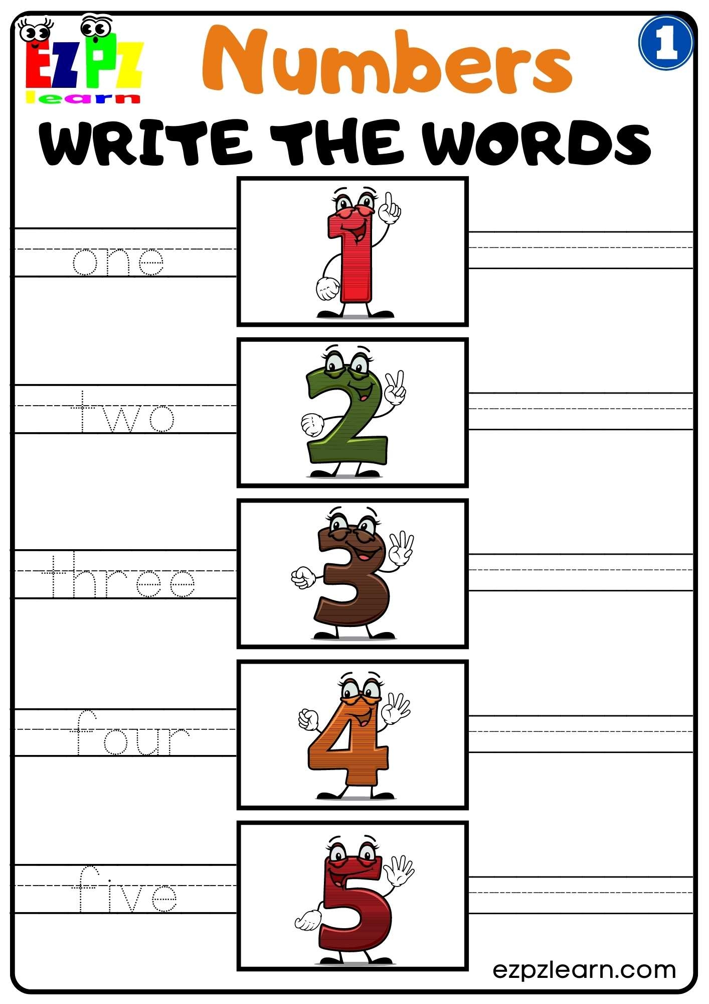 G1 Numbers Write The Words Worksheet For Kindergarten K5 And ESL Students Free Download Ezpzlearn