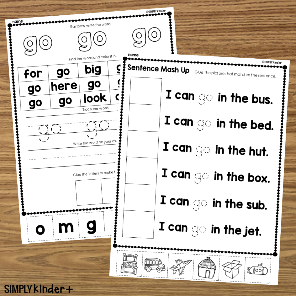 Go Sight Word Cut U0026 Glue Activities Simply Kinder Plus