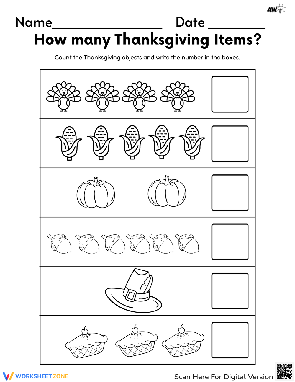 November Math Worksheet Kindergarten