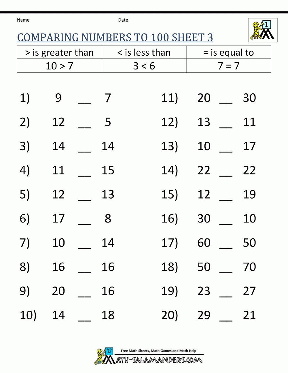 Free Print Kindergarten Compare Number Worksheets Free Print Kindergarten Compare Number Worksheets