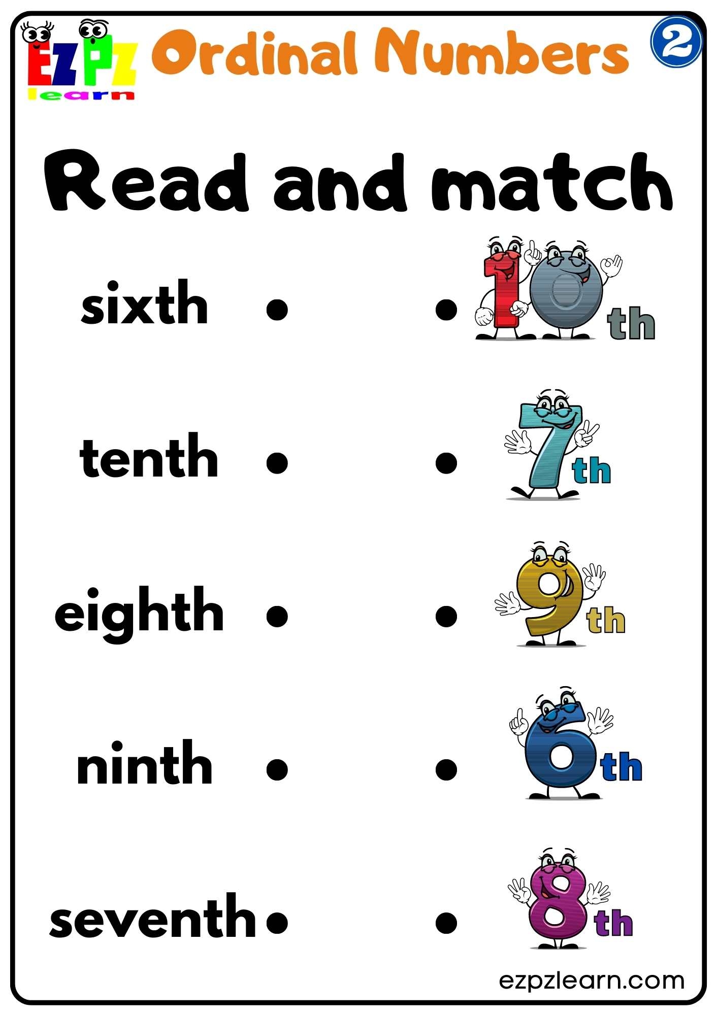 Group 2 Ordinal Numbers Read And Match Worksheet Ezpzlearn