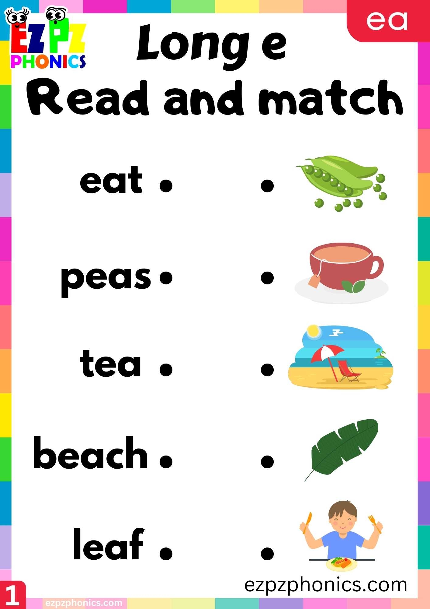 Group1 EA Words Read And Match Long E Phonics Worksheet Ezpzphonics Group1 EA Words Read And Match Long E Phonics Worksheet Ezpzphonics
