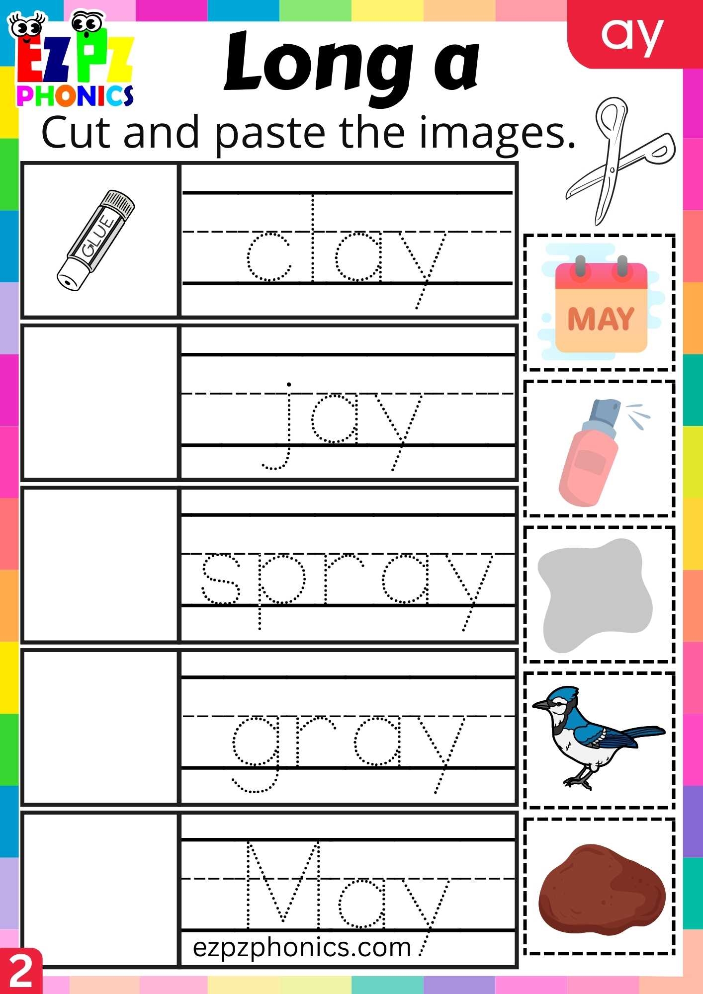Ay Words Worksheet For Kindergarten
