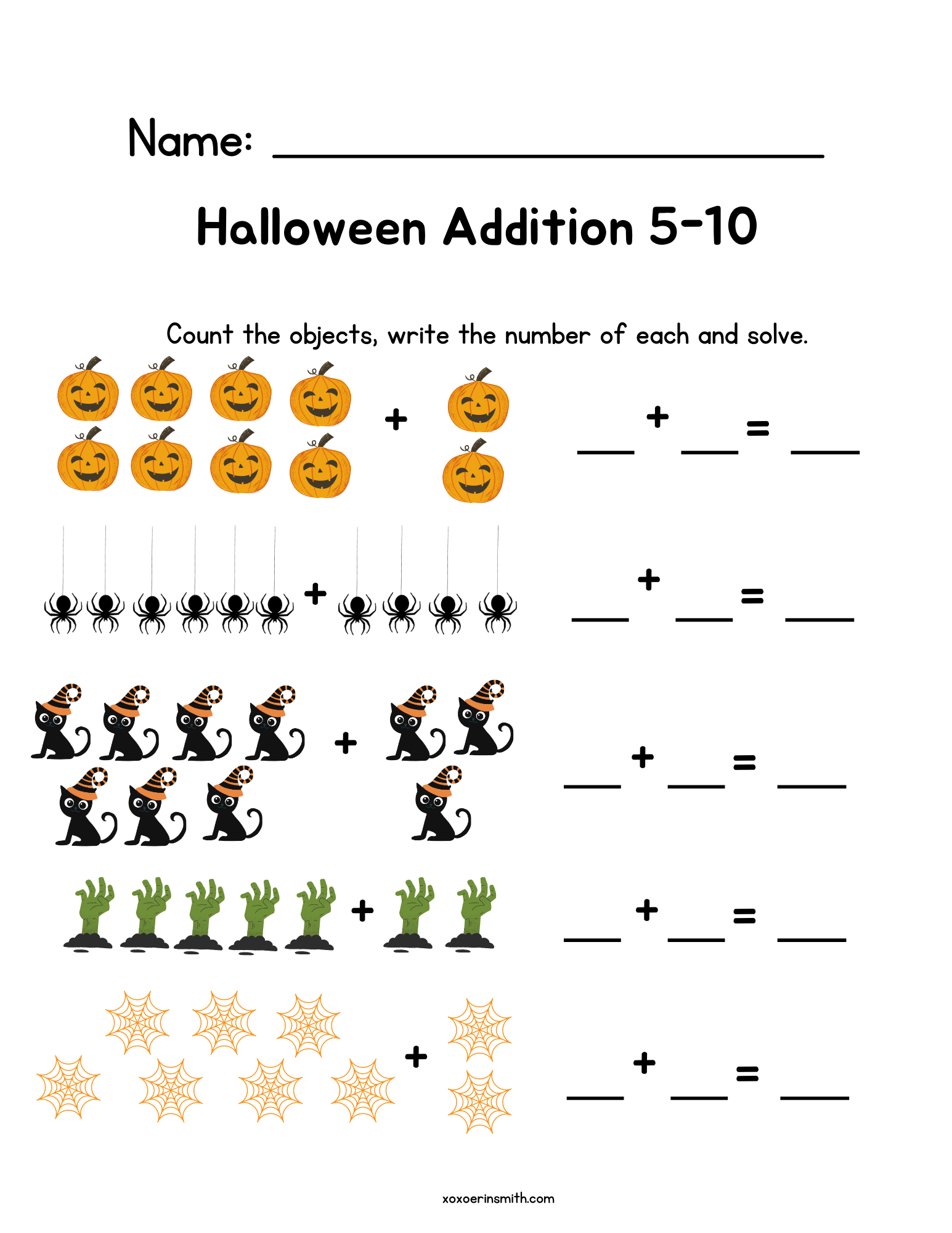 Kindergarten Math Halloween Worksheets