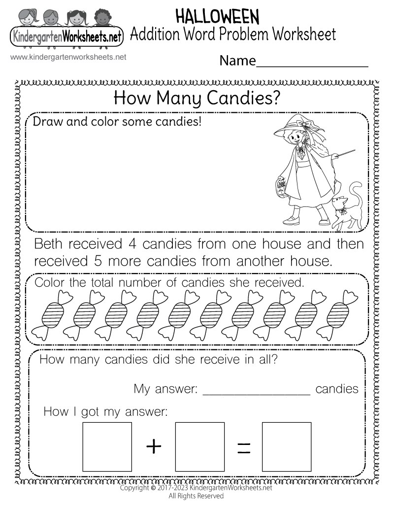 Halloween Addition Word Problem Worksheet Free Printable 