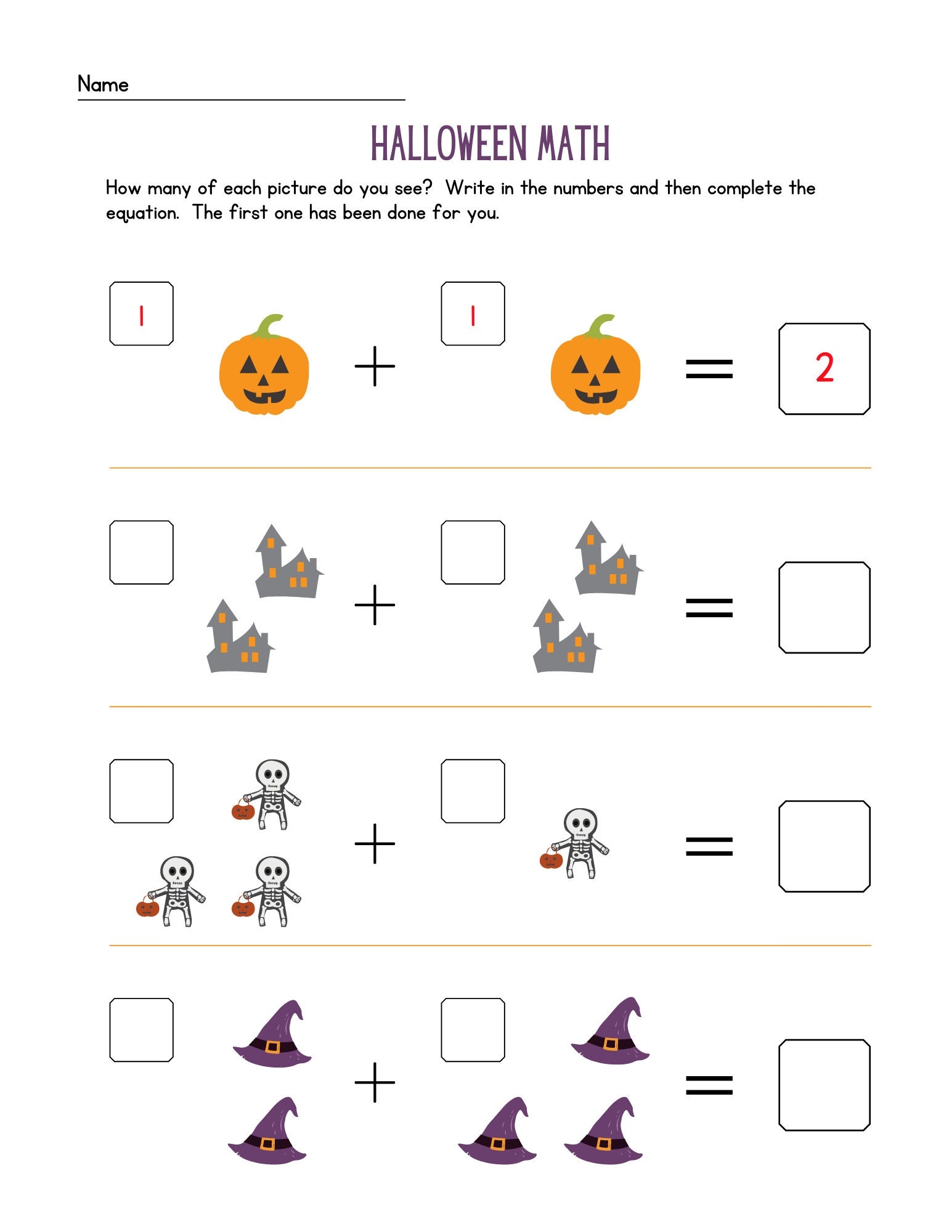 Halloween Math Worksheet Etsy