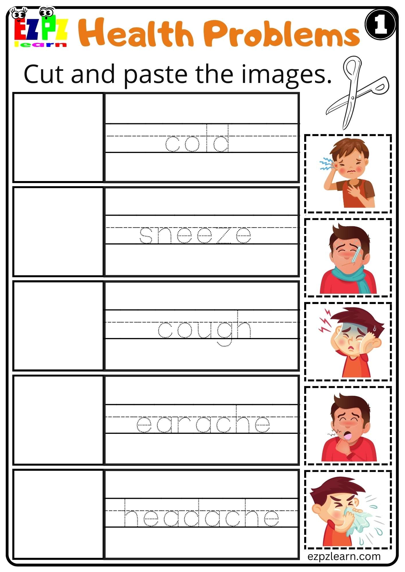 Health Problems Cut And Paste Worksheet For Kids K5 And ESL Students Free PDF Download Set 1 Ezpzlearn