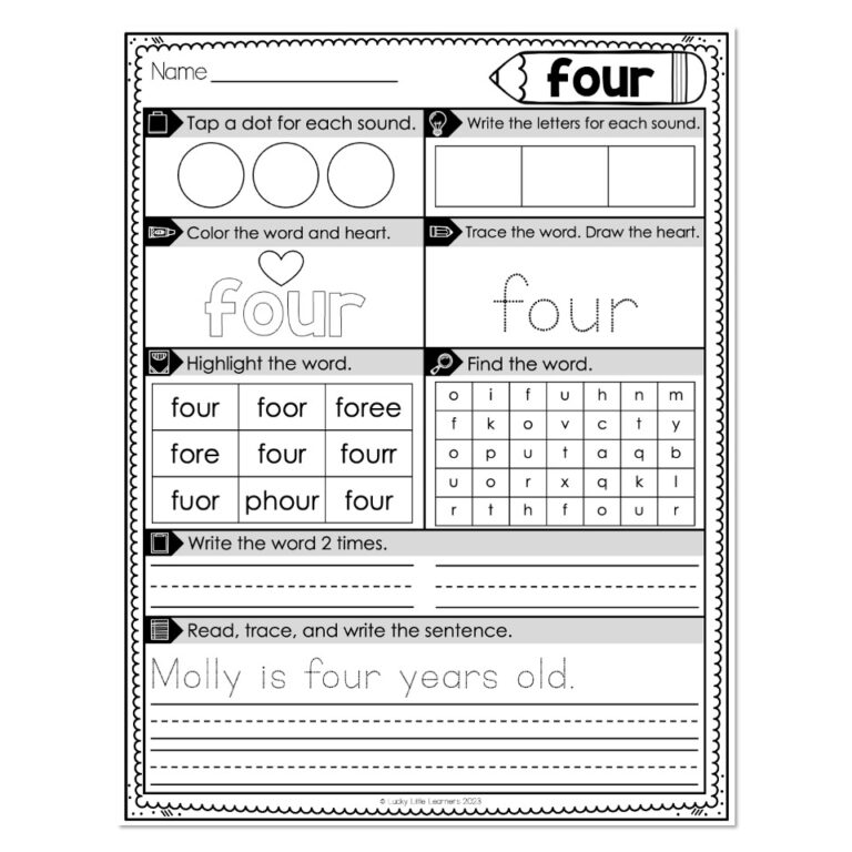 Heart Word Worksheets Sight Words Four Lucky Little Learners