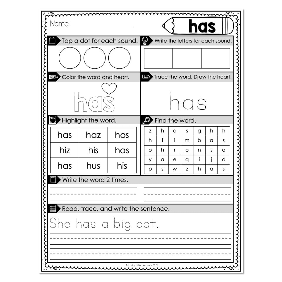 Heart Word Worksheets Sight Words Has Lucky Little Learners