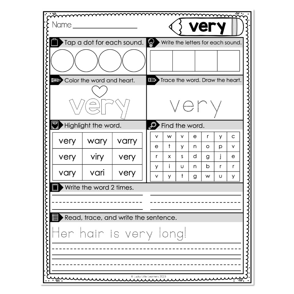 Heart Word Worksheets Sight Words Very Lucky Little Learners