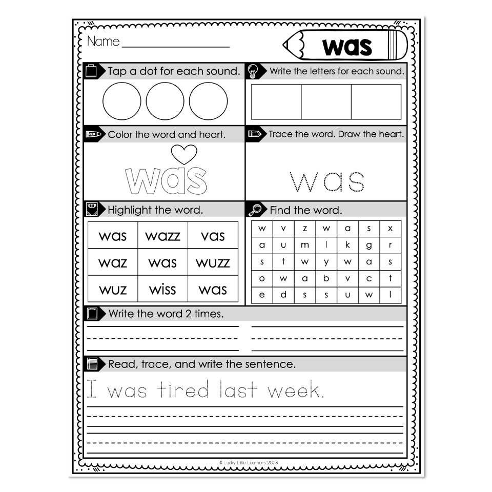 List 4 Kindergarten Heart Words Worksheet