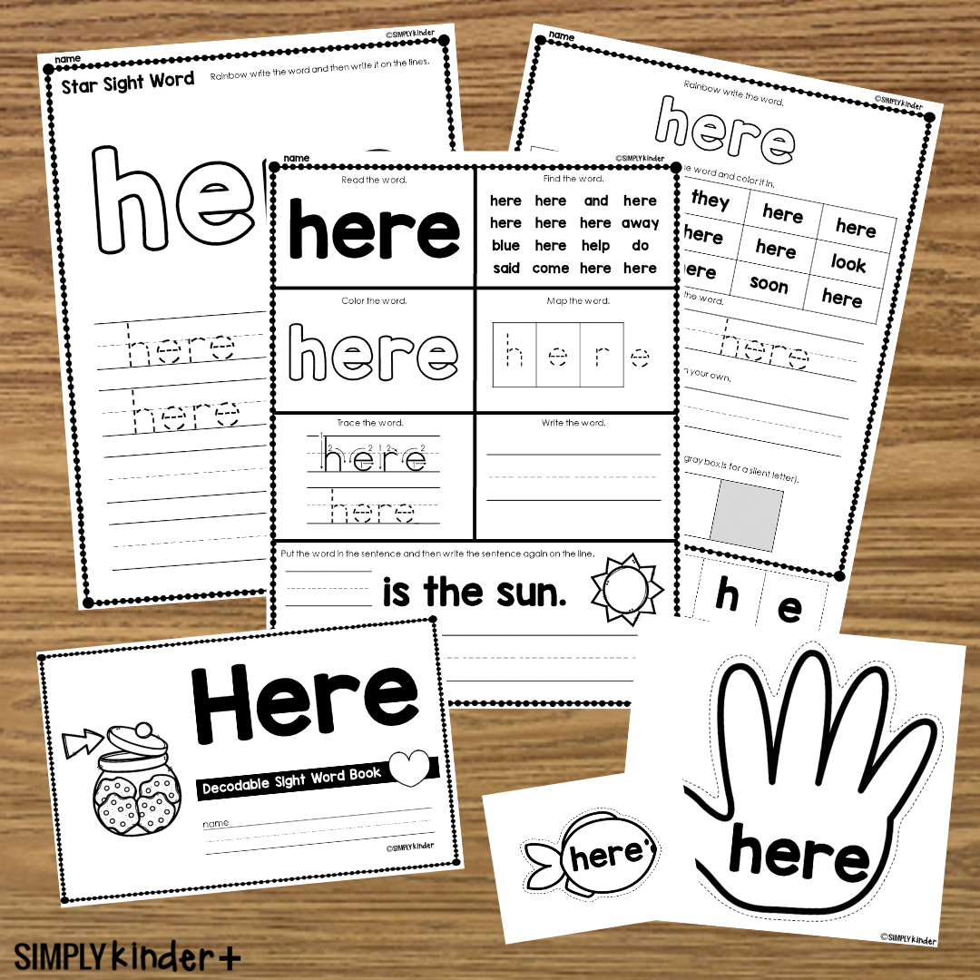 Here Sight Word Activities Simply Kinder Plus