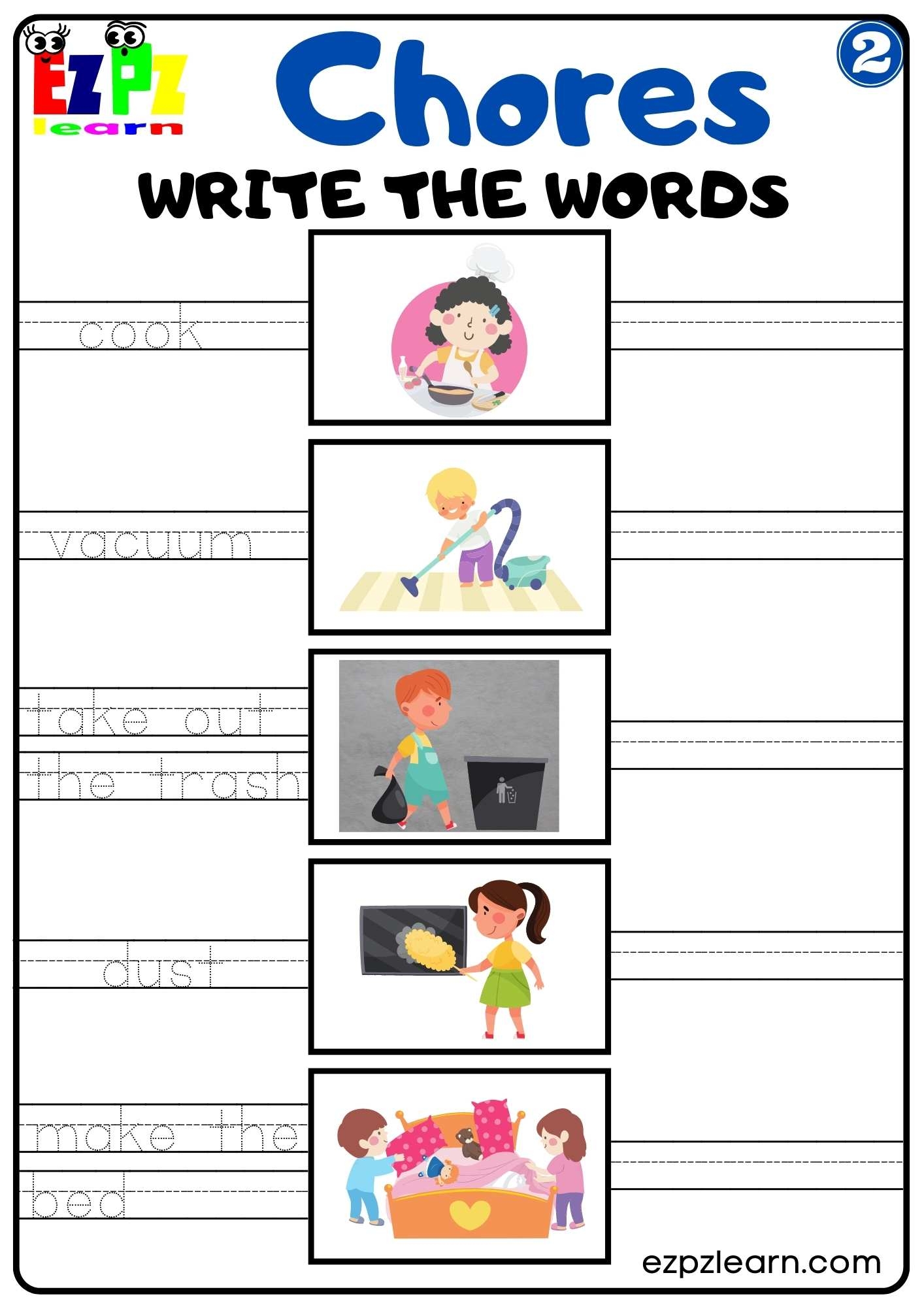 Household Chores Write The Words Worksheet For Children And ESL Students Download Free Group 2 Ezpzlearn