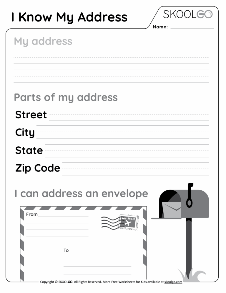 I Know My Address Free Worksheet SKOOLGO