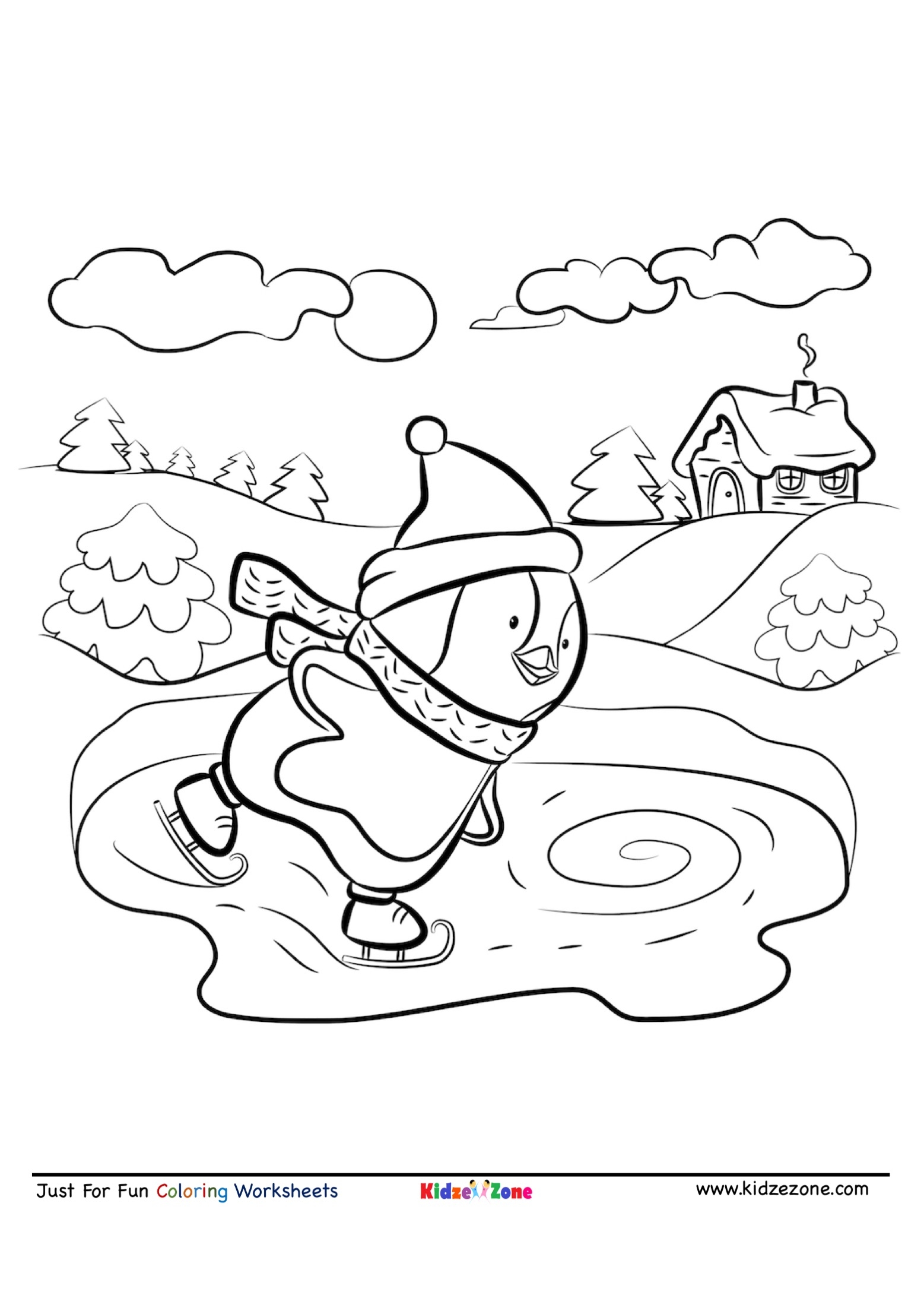 Ice Skating Penguin Coloring Page KidzeZone