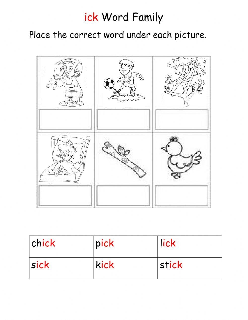 ICK Word Family List Word Families Word Family List Word 