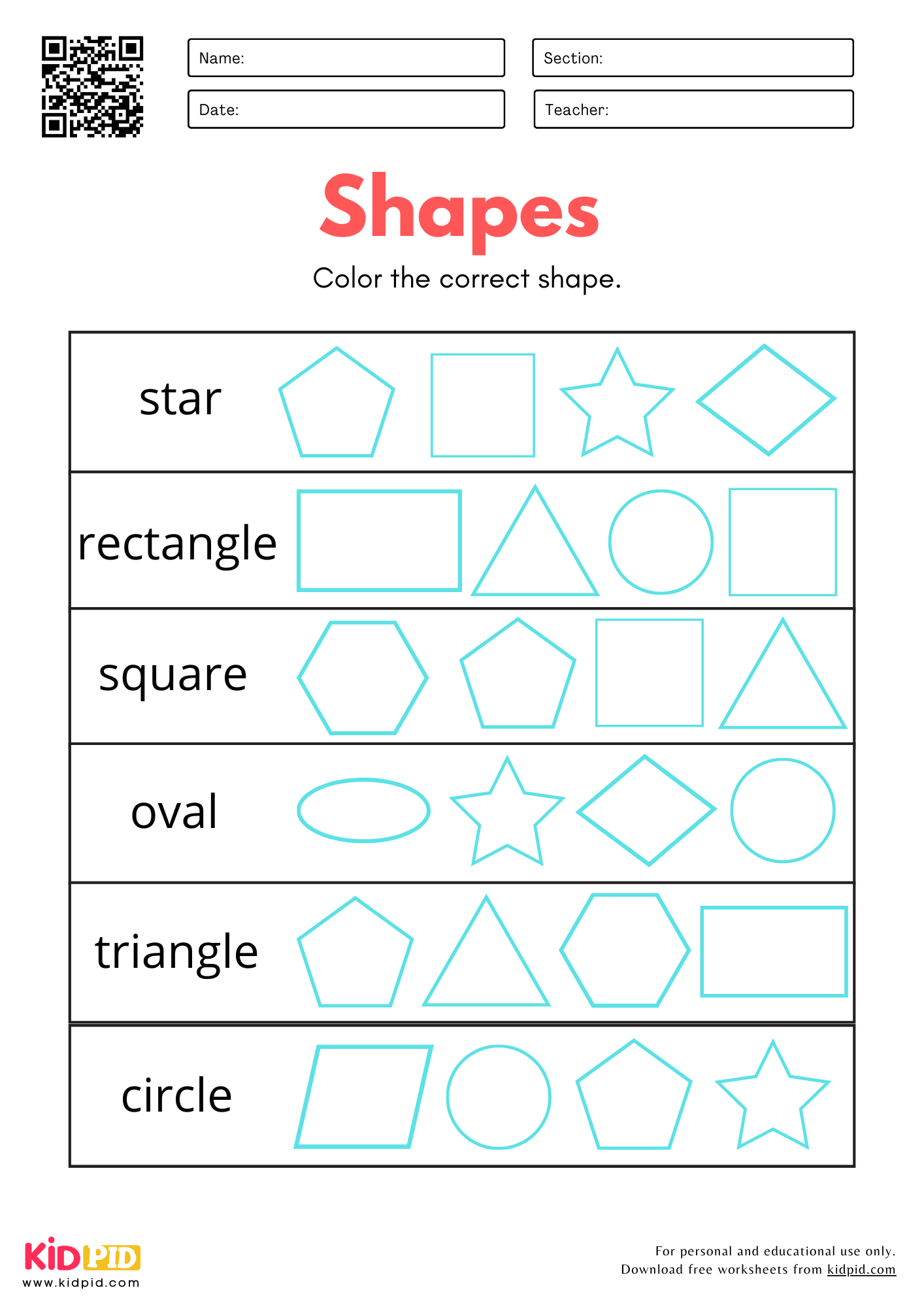 Identify 2D Shapes Worksheet For Kindergarten Kidpid