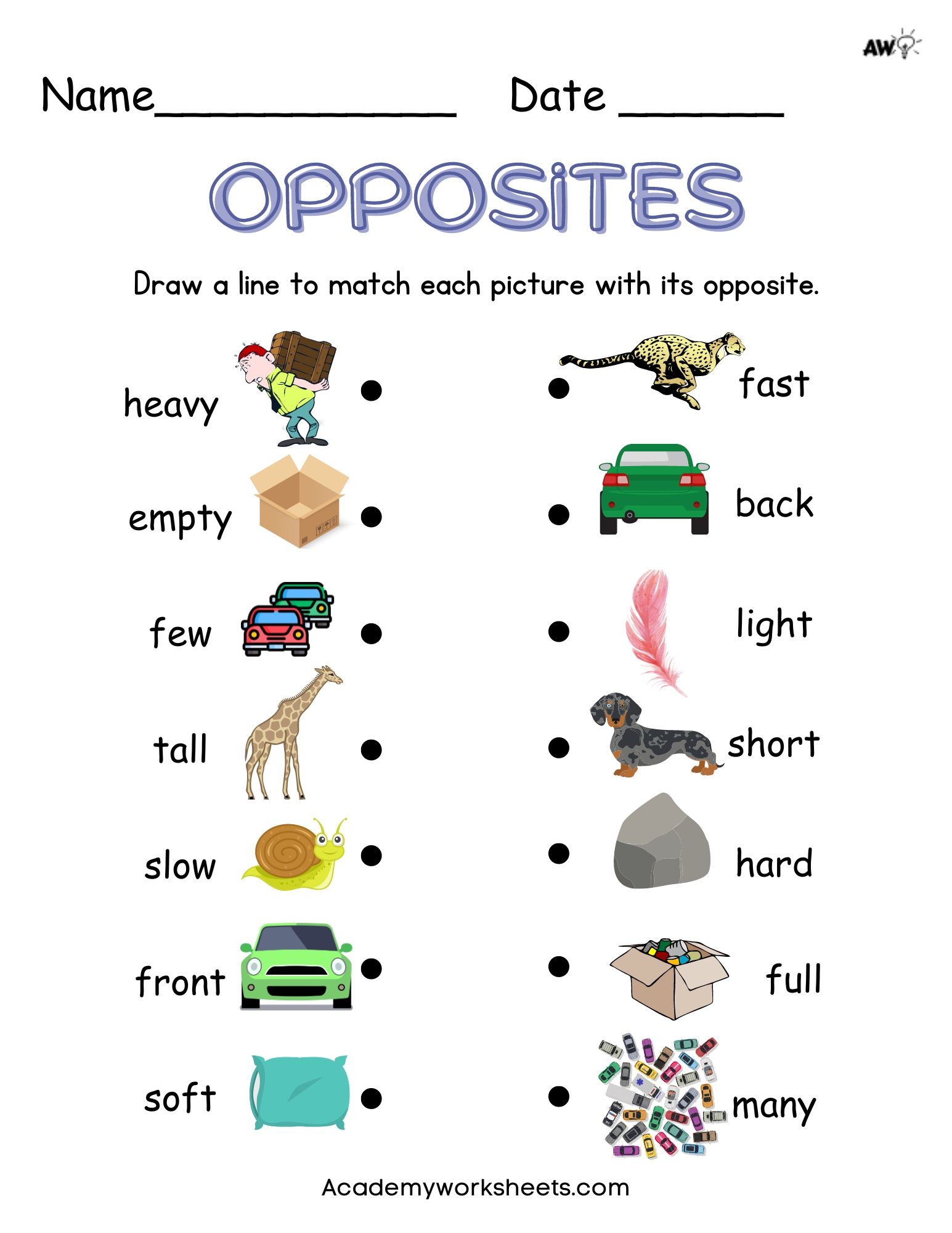 Identifying Opposites For Kindergarten And 1st Grade Academy Worksheets