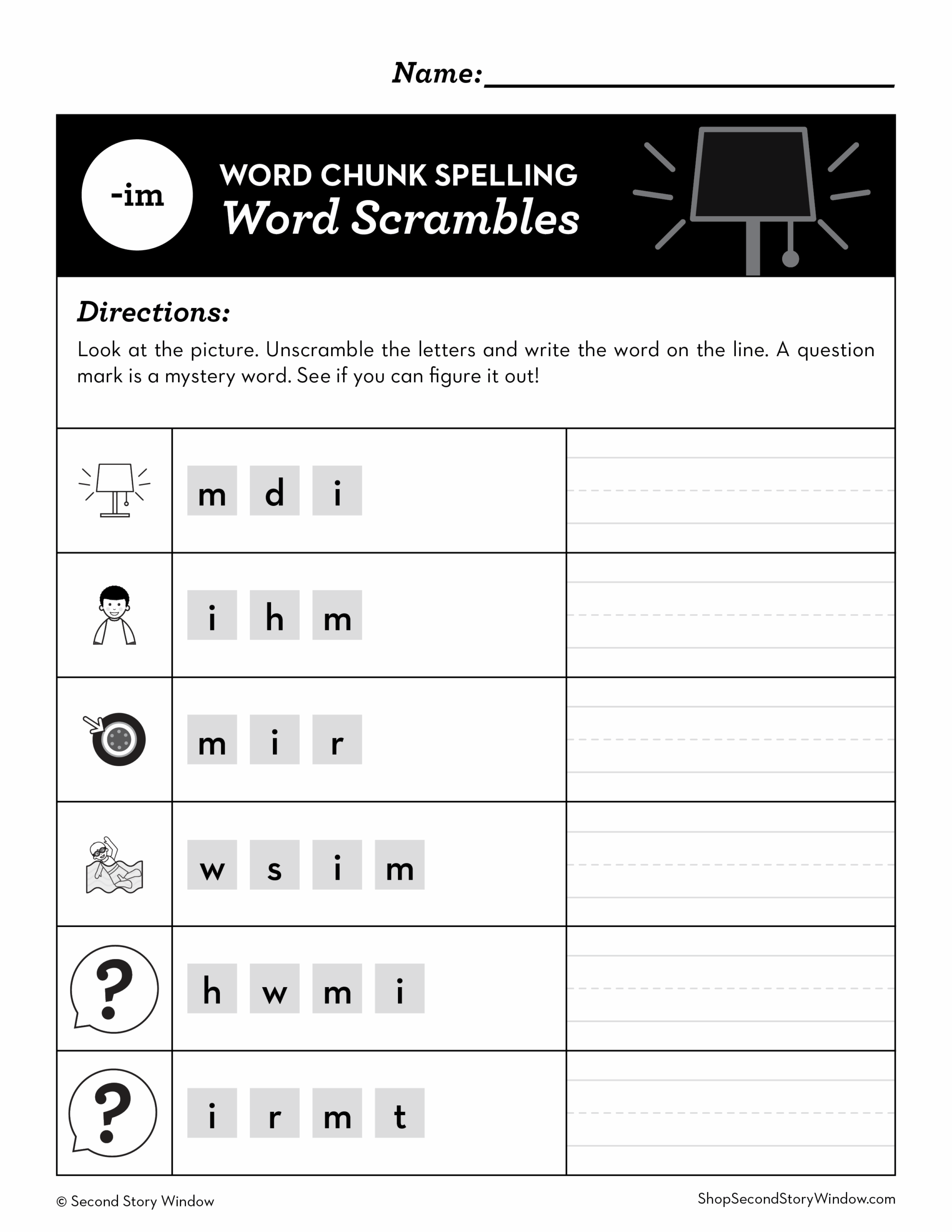 Im Word Family Worksheets No Prep Short Vowel I Chunk Spelling Second Story Window Im Word Family Worksheets No Prep Short Vowel I Chunk Spelling Second Story Window