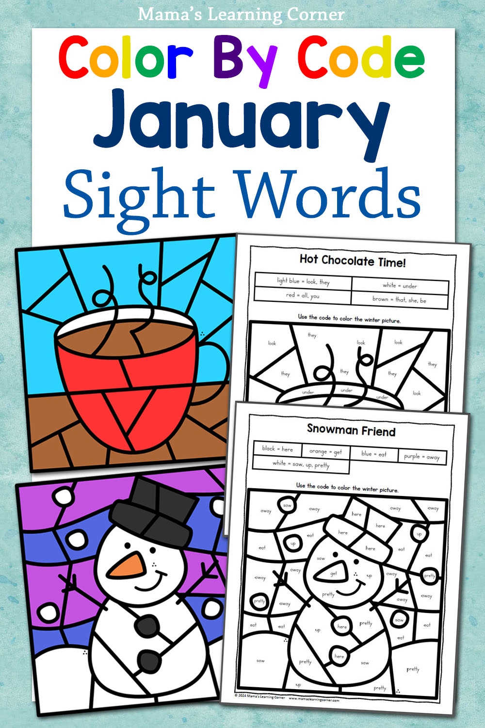 January Color By Code Sight Word Worksheets Mamas Learning Corner