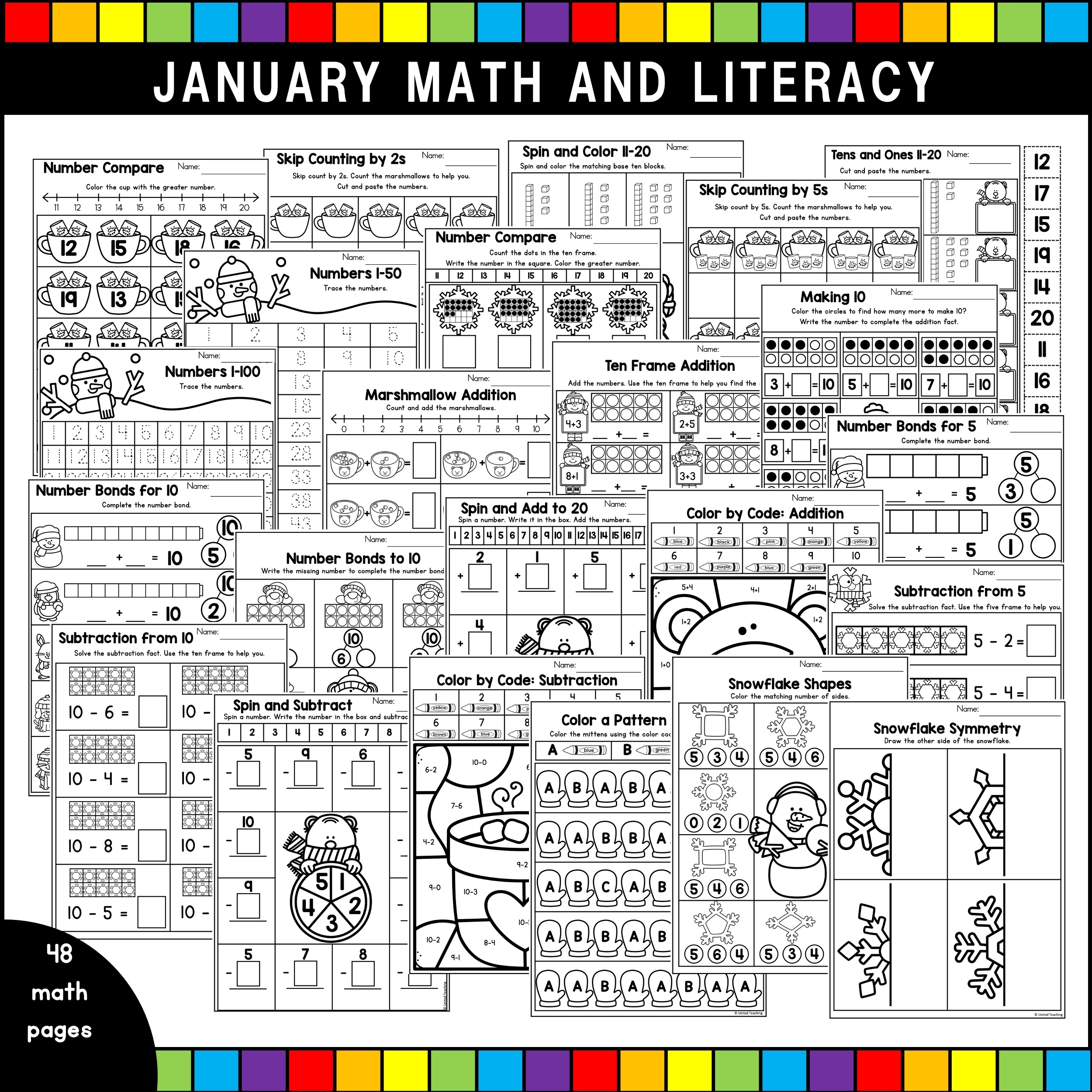 January Kindergarten Math And Literacy Worksheets United Teaching