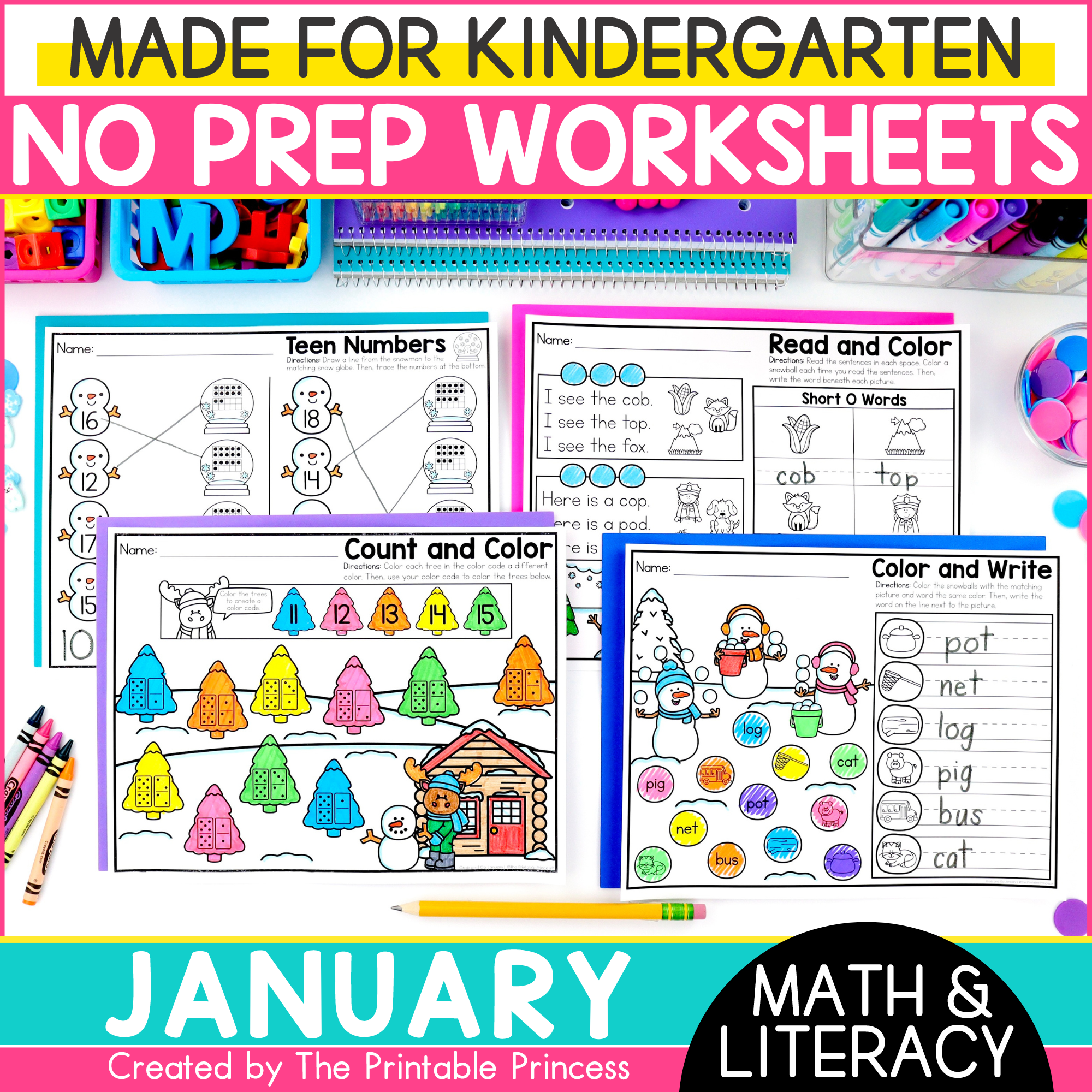January Literacy And Math Worksheets For Kindergarten The Printable Princess