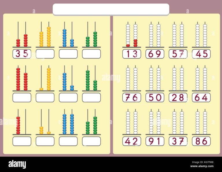 Kids Learn Numbers With Abacus Math Worksheet For Children Stock Vector Image U0026 Art Alamy