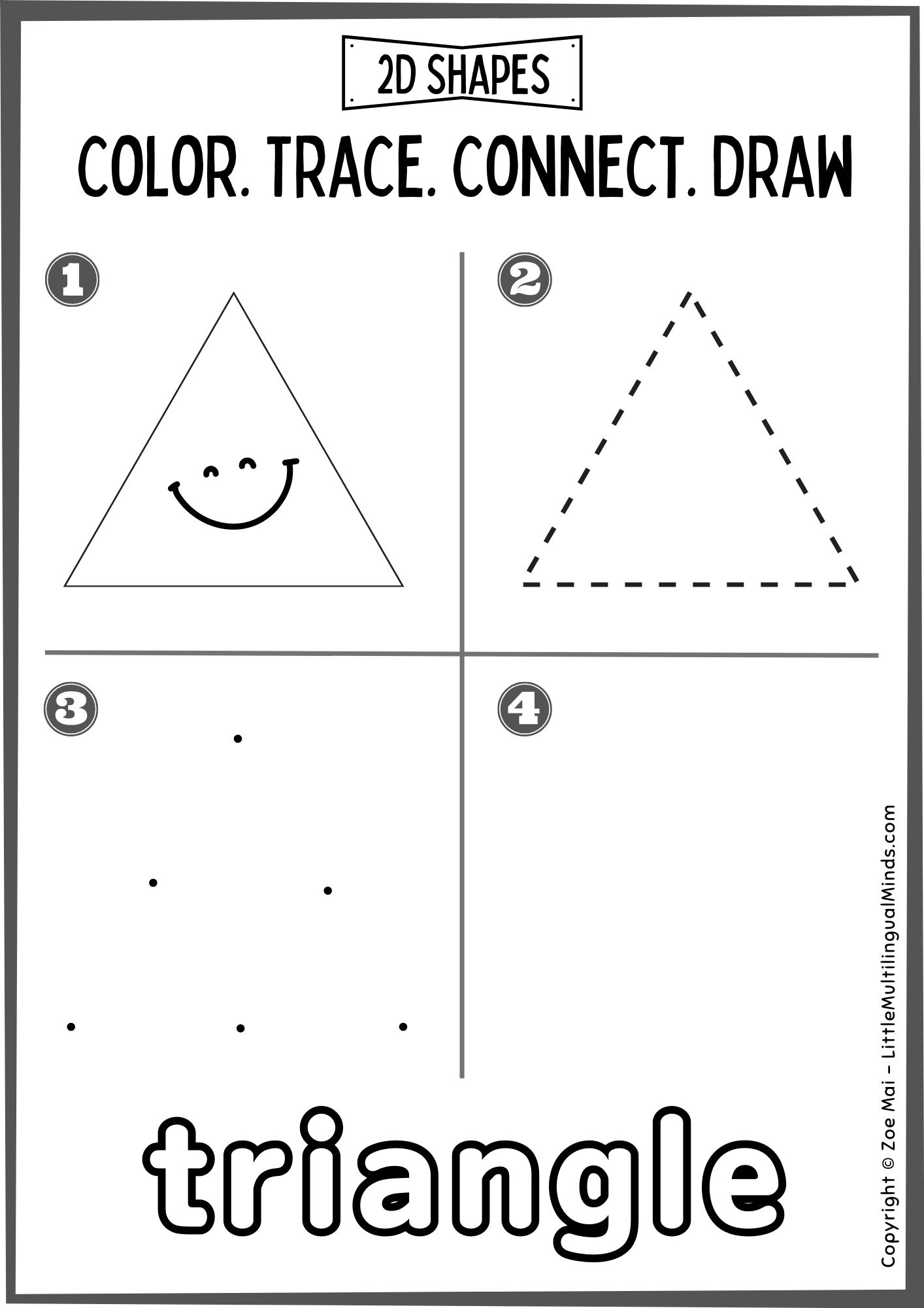 Kindergarten 2D Shapes Worksheet TRIANGLES Shape Sort Shape 